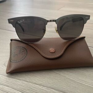 Authentic Ray-Ban Clubmaster Gun Metal/Gray Polarized Sunglasses with Brown Case